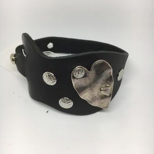 Black leather bracelet heart